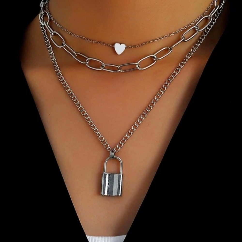 Heart & Lock Decor Layered Chain Necklace